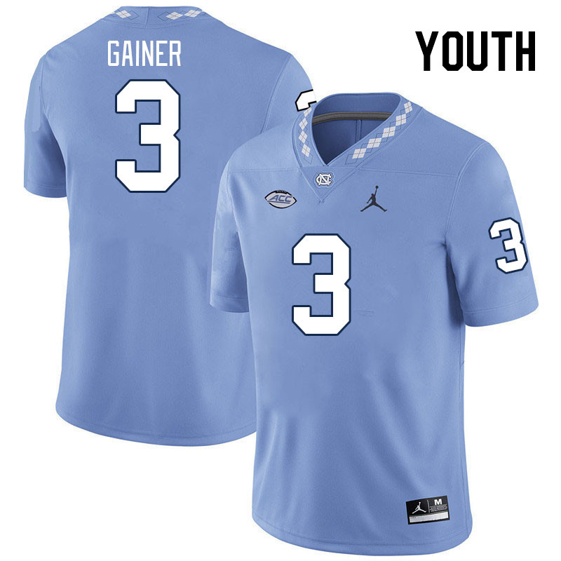 Youth #3 Amari Gainer North Carolina Tar Heels College Football Jerseys Stitched-Carolina Blue